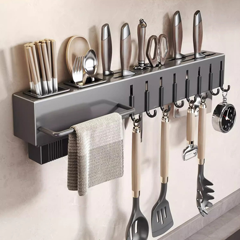 筷子收纳盒免打孔厨房刀架置物架筷笼篓勺子刀具多功能一体壁挂式