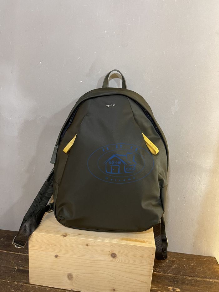 香港專櫃代購agnes b.品牌logo尼龍兩側拉鏈女款雙肩背包 21秋冬