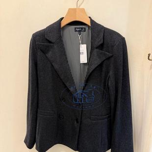 香港专柜代购agnes b.羊毛混紡西裝領長袖毛呢外套 24秋冬女款