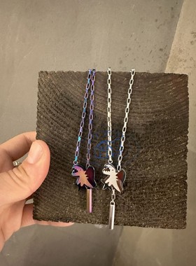 恐龍b字logo鋼鈦男女情侶項鏈