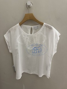 襯衫 香港專柜代購 agnes b.鄰家氣質純色刺繡圓領短袖 24春夏女款