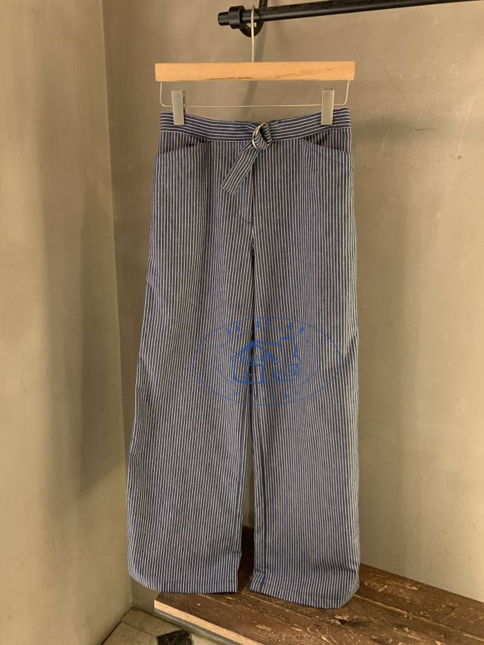 香港專櫃代購agnes b.腰帶束腰氣質竖纹百搭寬鬆長褲  20春夏女裝