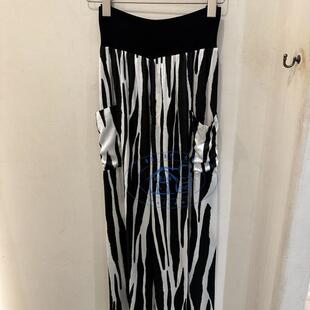 香港专柜代购agnes b.竖纹个性印花两侧口袋束腰长裤 24秋冬女装