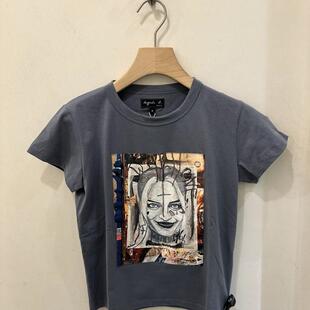 香港专柜代购agnes b.圆领字母人像图案印花短袖T恤  24秋冬女装
