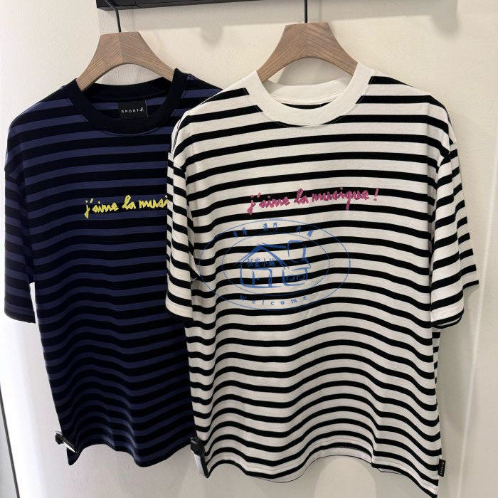 香港专柜代购agnes b.sport 條紋字母logo短袖圆领T恤 25春夏男款