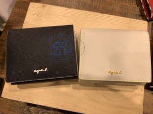 香港專櫃代购agnes b.金屬logo撞色邊牛皮女款短款錢包 20春夏新