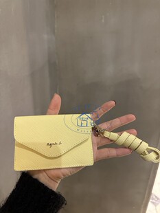 香港专柜代购agnes b.十字纹牛皮女品牌logo挂脖证件卡包 24春夏