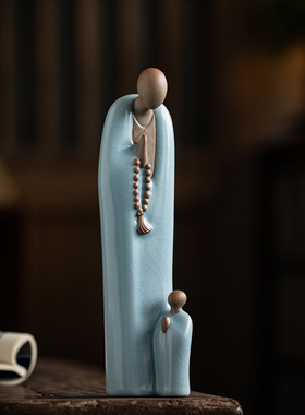 禅意无相小僧汝窑开片可养摆件