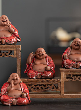 创意紫砂精品四不弥勒佛摆件