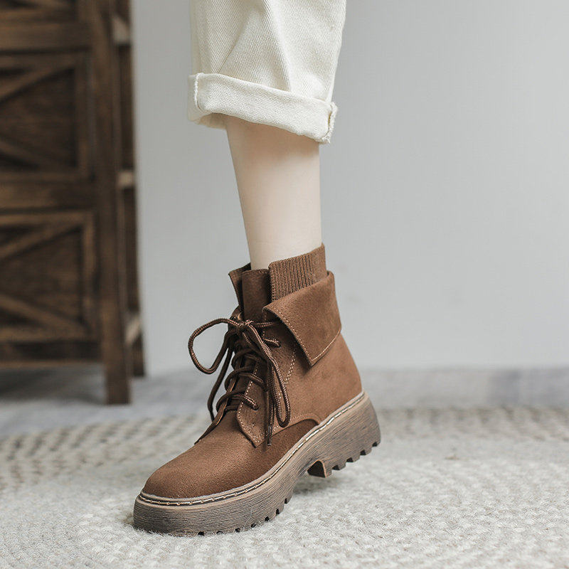 【商场同款】2026新款英伦马丁短靴厚底磨砂复古女款春秋百搭工装