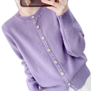 领慵懒风宽松短款 针织开衫 软糯毛衣外套036 新款 2025秋季