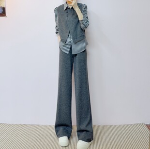 2026年春季新品时尚假两件条纹上衣+直筒阔腿裤两件套套裤111