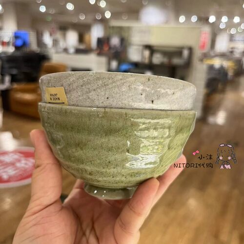 NITORI宜得利 日本制轻量饭碗 玉绿刷毛灰刷毛陶瓷饭碗美浓烧小碗