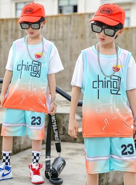 儿童篮球服23号詹姆斯球衣男童中大童速干假两件运动套装短袖队服
