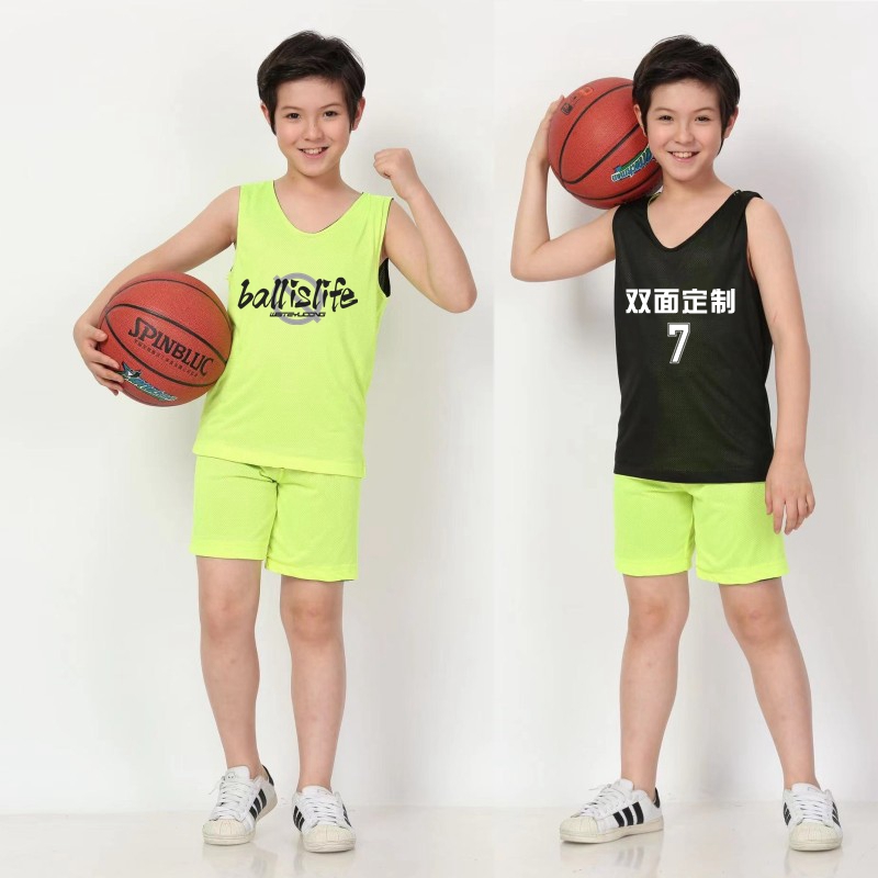 新款中小学生篮球服套装男定制双面球衣比赛训练运动队服儿童DIY