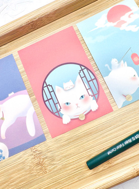 A7「若能与你同行此间」原创手帐内页双面 中式国风猫咪 古风手绘