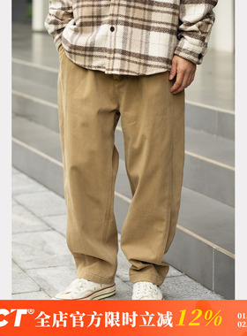BDCT纯色加绒加厚宽松直筒休闲裤 冬季新款日系cityboy休闲长裤男
