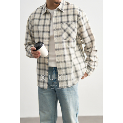 XUXIAO徐潇泡泡纱肌理格纹衬衫