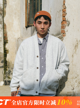 BDCT 日系休闲格纹内衬纯色V领开衫外套时尚百搭宽松夹克男春秋装