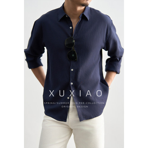 XUXIAO亚麻商务纯色长袖衬衫春夏