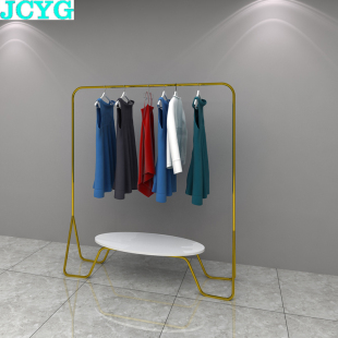 男女陈列架黄钛金女装 店落地式 中岛架侧挂皮草架 服装 黄钛金系列