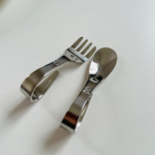 Fam同款 304不锈钢儿童宝宝学吃饭勺子叉子 甜品蛋糕勺辅食弯柄勺