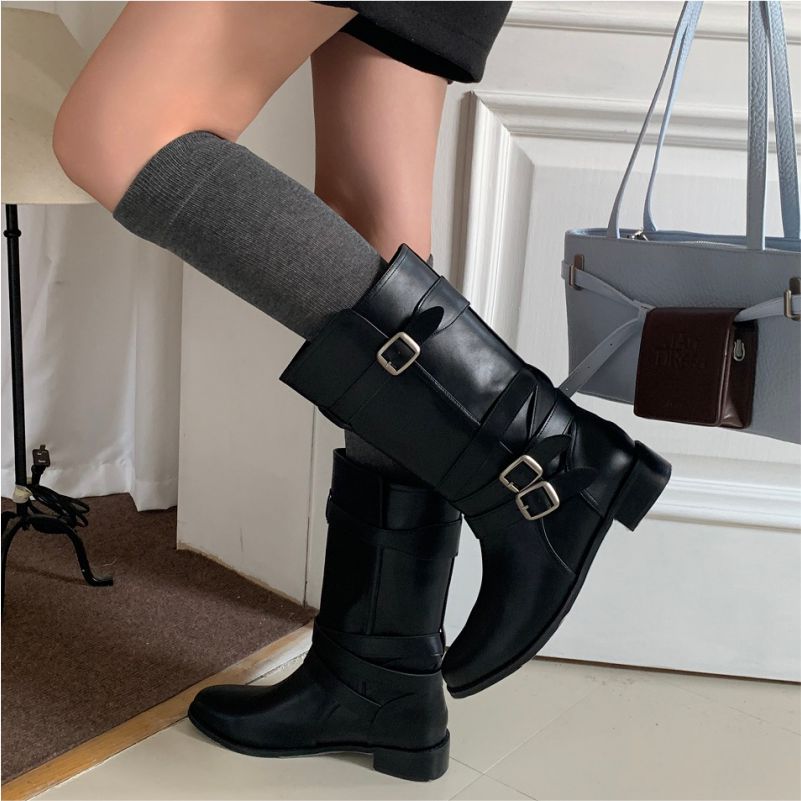 新压力小腿袜子女咖色高筒袜搭配长筒靴纯色无骨显瘦美腿堆堆长袜