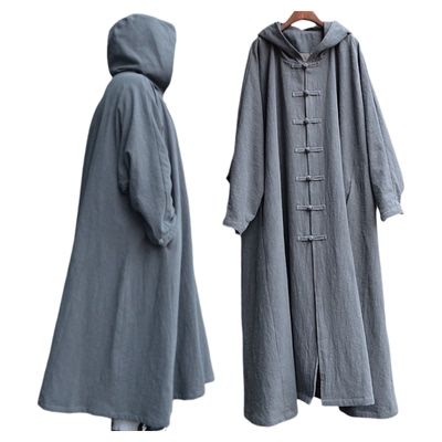 亚麻居士服禅意特宽静坐风衣外套