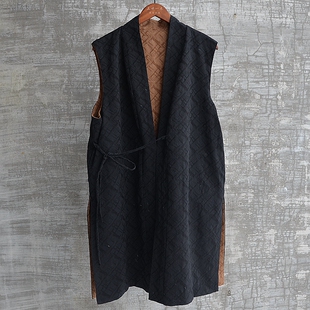 原创25新款春夏两面穿马甲无袖中长明制比甲百搭显瘦男女同款复古