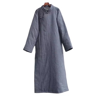 冬斜襟大襟连袖立领复古中国风唐装长衫长袍棉袍明国加厚棉花棉衣