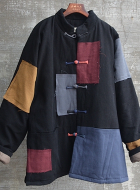 男冬季加厚机洗棉花棉袄棉服补丁乞丐服休闲时尚立领宽松潮酷青年