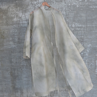 原创高货桑蚕丝欧根纱夏季防晒长衫长袍复古中国风飘逸透视唯美帅