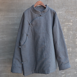 男秋冬薄款棉服中国风唐装棉袄棉衣外套复古大襟斜襟怀旧插肩立领