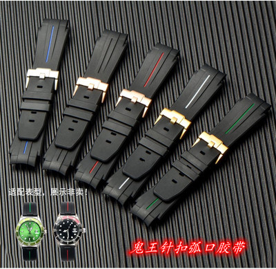 代用劳力士鬼王Rubber B硅胶橡胶弧口表带黑绿水鬼王针扣胶带21mm
