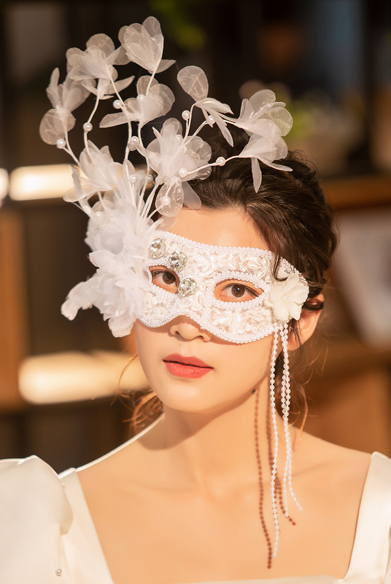 假面派对白色仙女影楼拍摄写真公主蒙面歌手美女面具面罩唯美森系