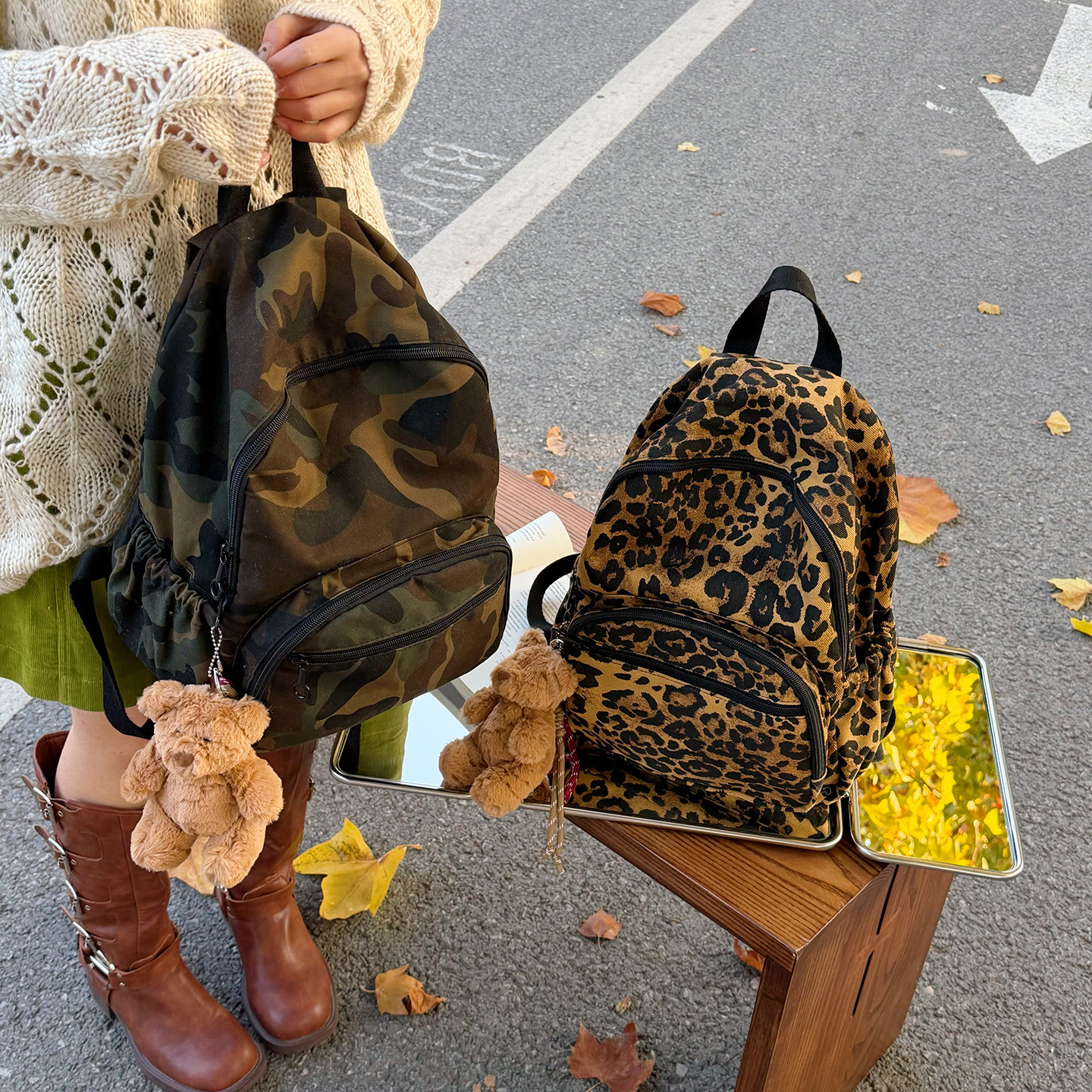 小众迷彩帆布双肩包男女同款中性慵懒大容量休闲百搭旅行背包书包