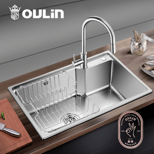 欧琳易清洁水槽单槽304不锈钢加厚厨房洗菜盆大单盆台下盆洗碗池