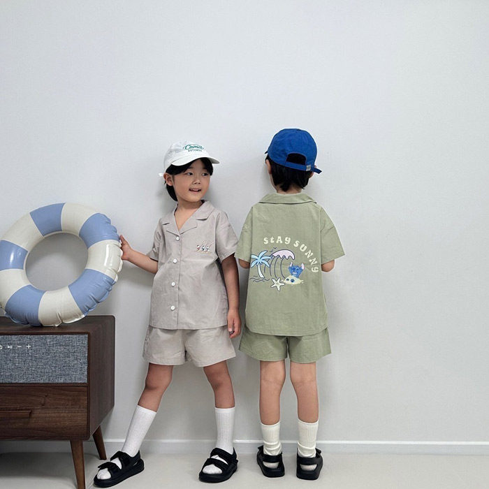 Milky字母卡通衬衫套装！韩国童装代购2026夏款男女童中小童套装