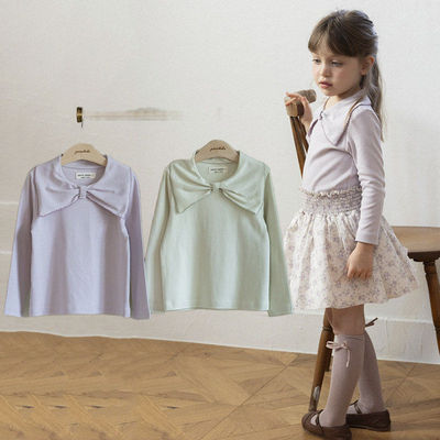 perro蝴蝶结纯色长袖上衣！韩国童装代购2026春款女童中小童上衣