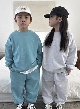 OUR纯色休闲卫衣裤套装！韩国童装代购2026春款男女童中大童套装