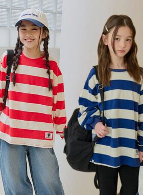 DORE条纹宽松卫衣！QZ~韩国童装代购26春女童中大童休闲上衣