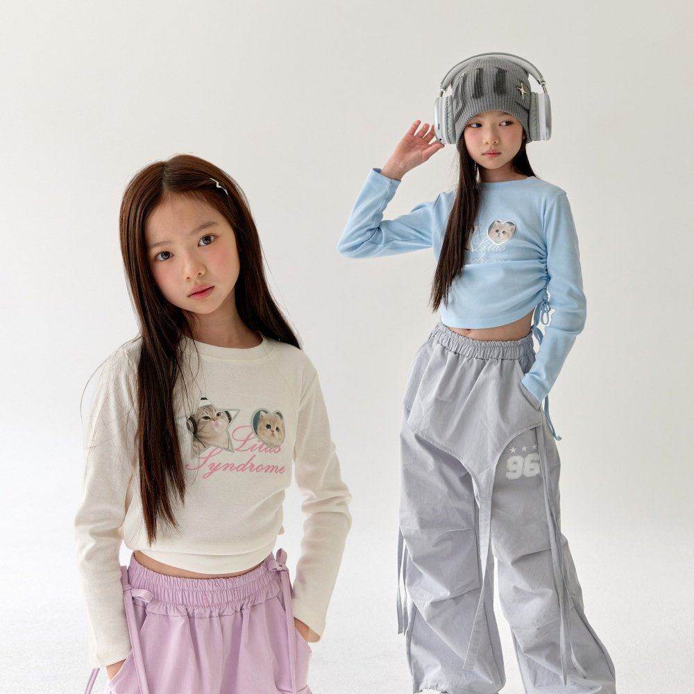 Lilas打底T恤！QZ~韩国童装代购 26春女童猫咪印花抽绳修身,童装/婴儿装/亲子装,T恤,淘宝优惠券,粉丝福利购,淘宝优惠卷