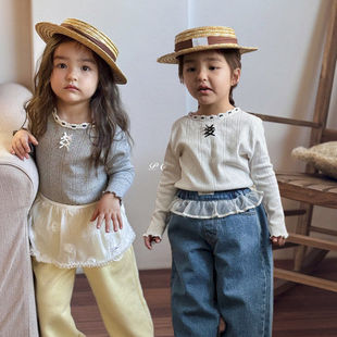 POISSON蝴蝶结木耳边长袖T恤！韩国童装代购2026春款女童长袖上衣