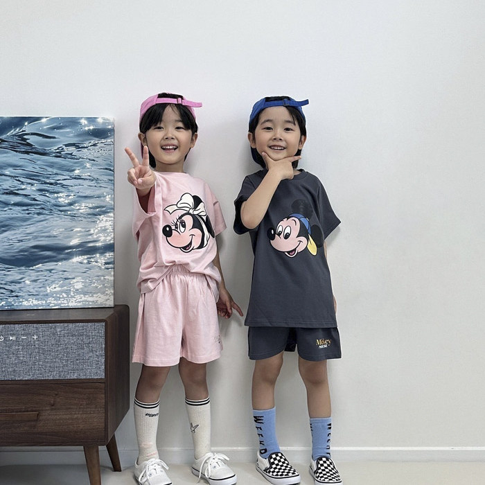 Milky卡通舒适两件套！韩国童装代购2026夏款男女童中小童套装