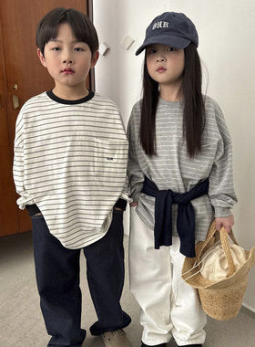 OUR条纹圆领长袖T恤！韩国童装代购2026春款男女童中大童长袖上衣