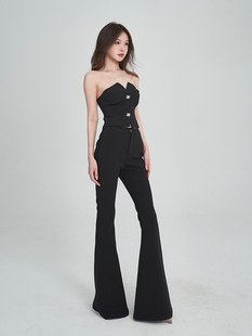 Sasa Studio 黑色名媛风超显腿长大喇叭裤女秋冬2023新款西装裤