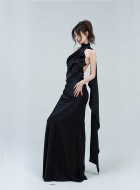 Sasa Studio杨树林Rose同款2023戛纳红毯后背飘带拖地长款礼服