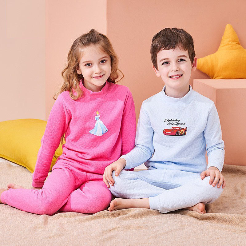 三枪儿童保暖内衣套装秋冬加厚纯棉三层全棉半高领打底秋衣秋裤男