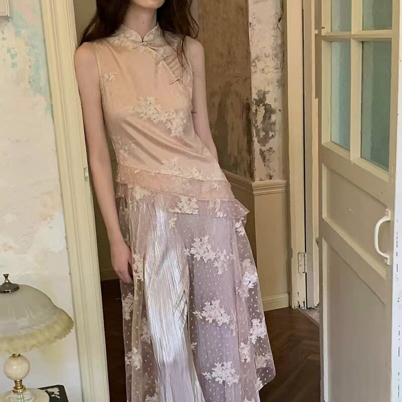 现货CARIE东方浪漫 2026夏季新品新中式仙女开叉不规则旗袍连衣裙