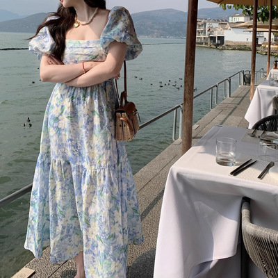 现货P.tre“杜松茉莉”纯亚麻连衣裙25夏季新款印花百搭U领连衣裙